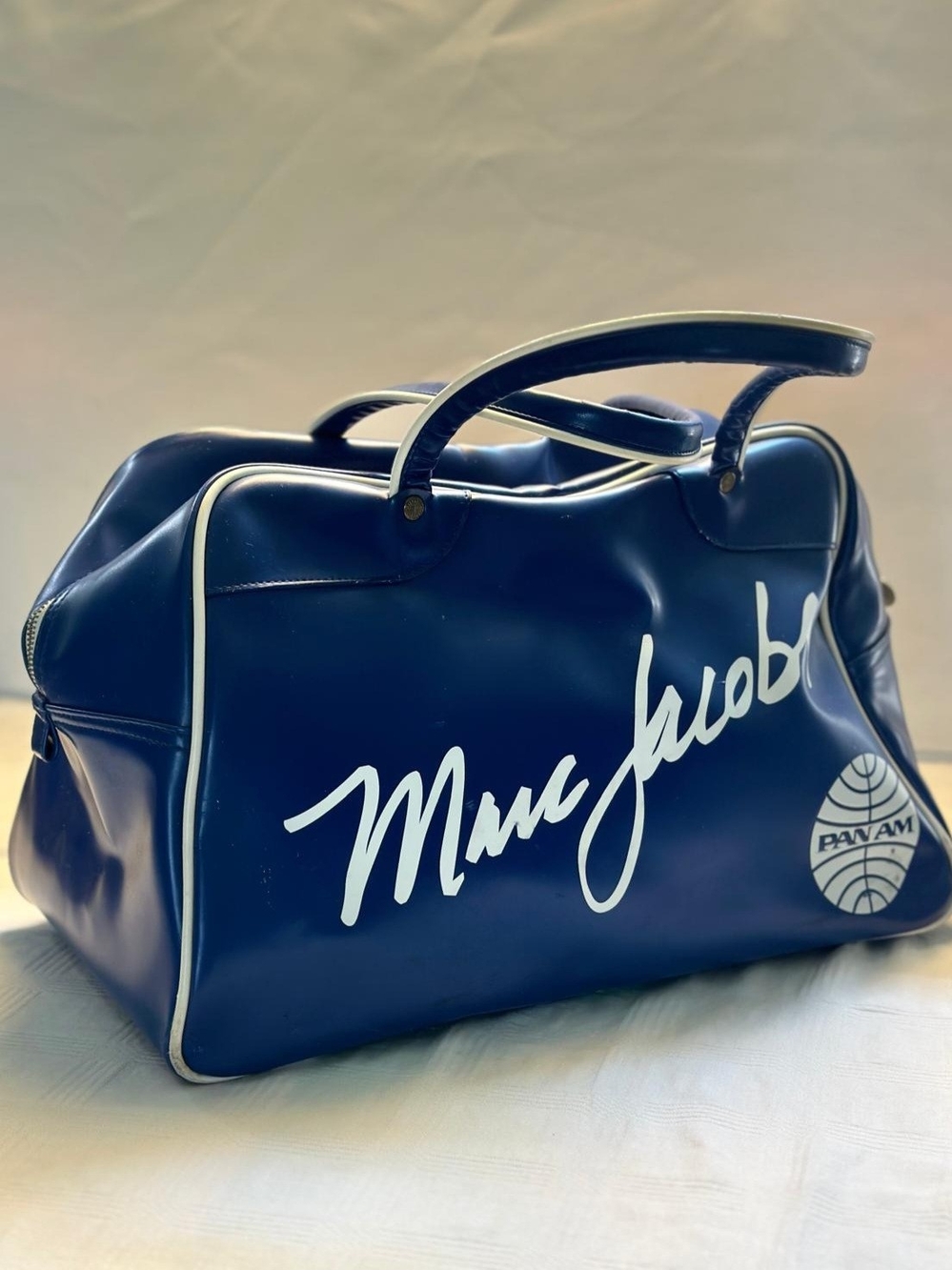 Marc Jacobs Navy Blue Pan Am Logo Duffel with White Trim